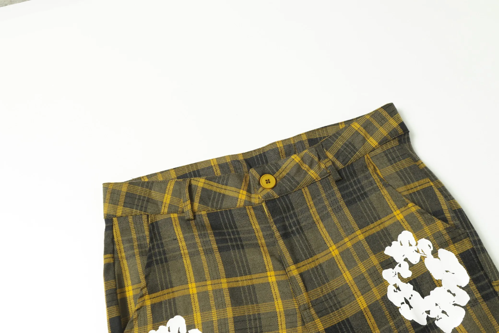 P156 8613 DENIM TEARS kapok European and American fashion brand high-quality plaid long-sleeved shirt set Color Red Gray Yellow Size S-XL
